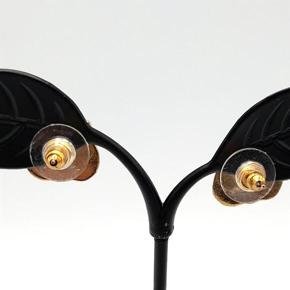 Laurel Burch Cat Face Post Earrings Gold Plated Black Enamel Vintage 1980s - Picture 8 of 10